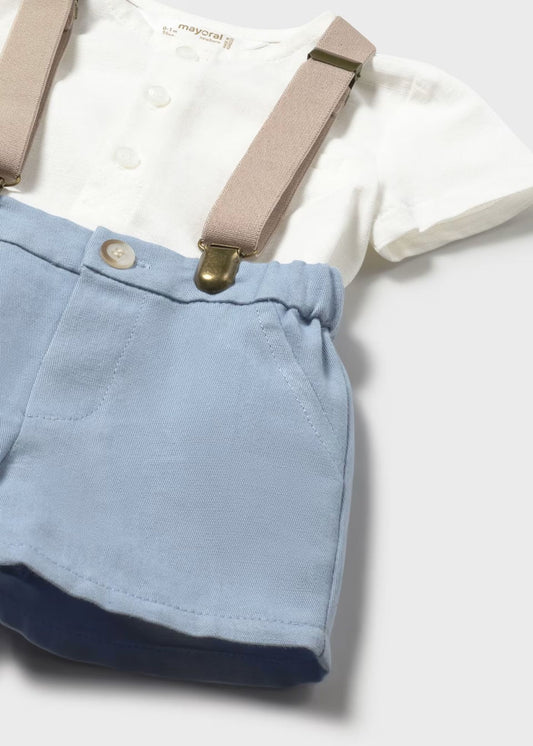 Conjunto calções suspensórios camisa recém-nascido mayoral