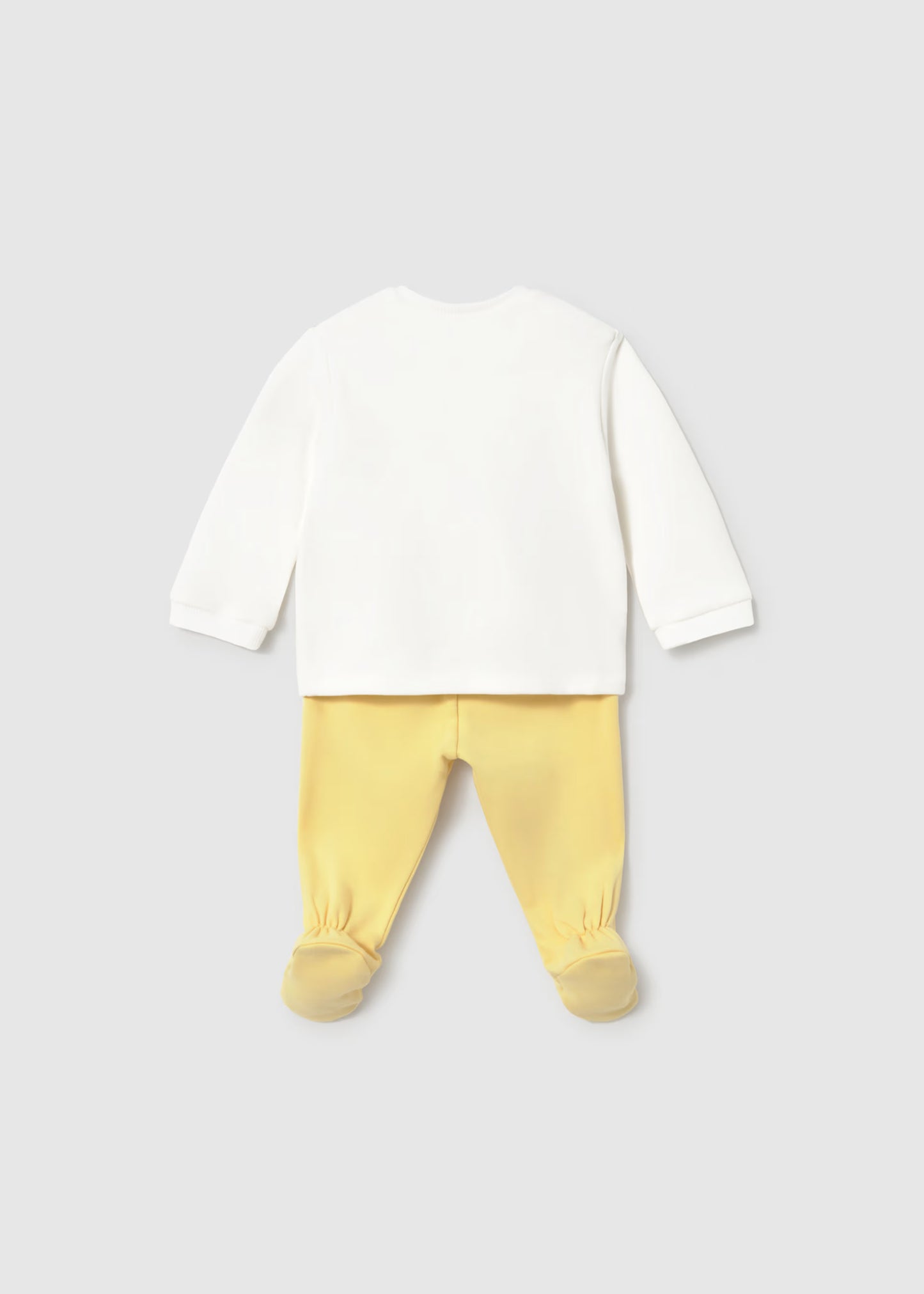 Conjunto calças com pés e camisa de trespasse para recém nascido