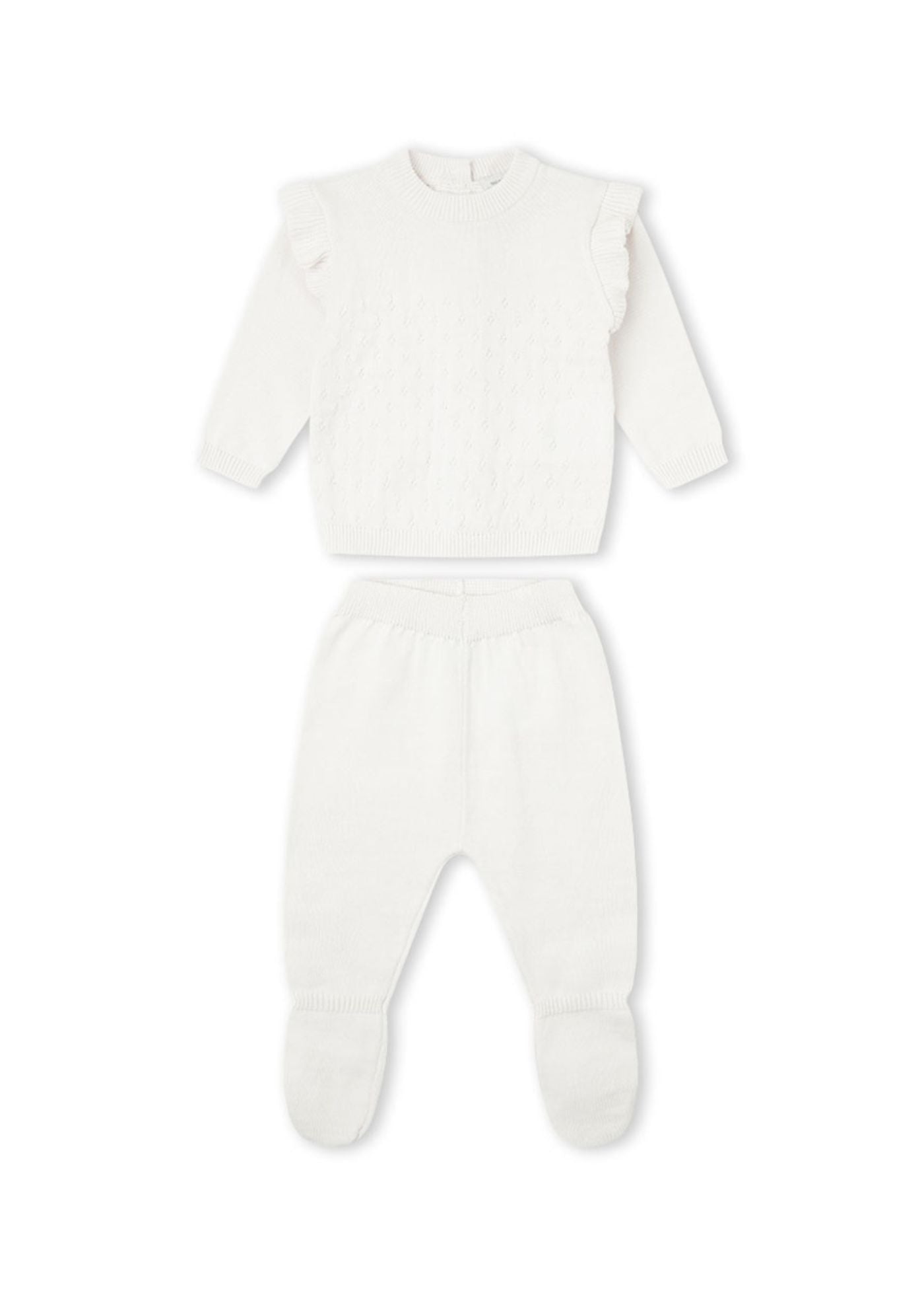 Conjunto camisola e calça bebé menina, branco