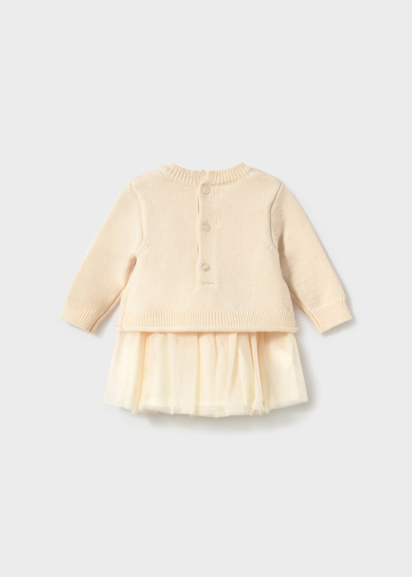 Vestido tricot com flores e tule para menina