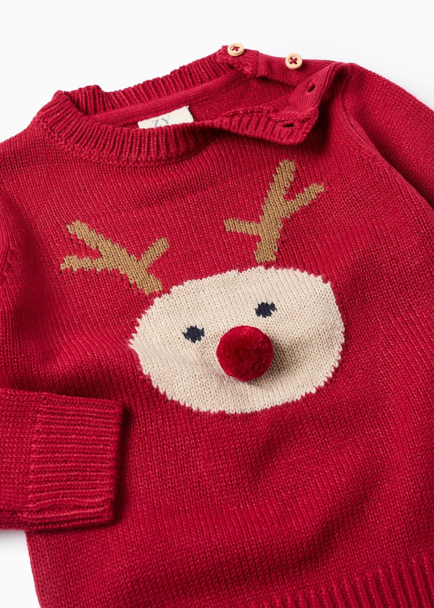 Camisola de malha com rena em jacquard para bebé menino, vermelho