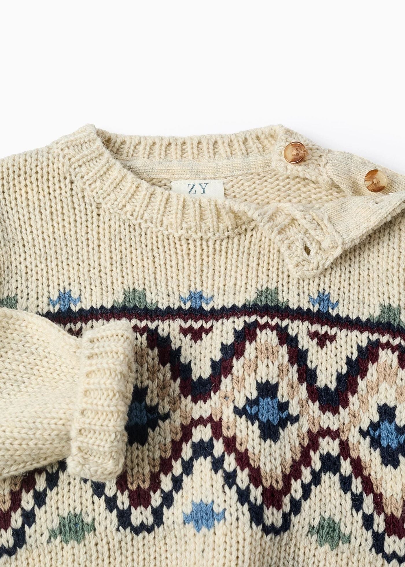 Camisola de Malha com Jacquard para Bebé Menino, Bege