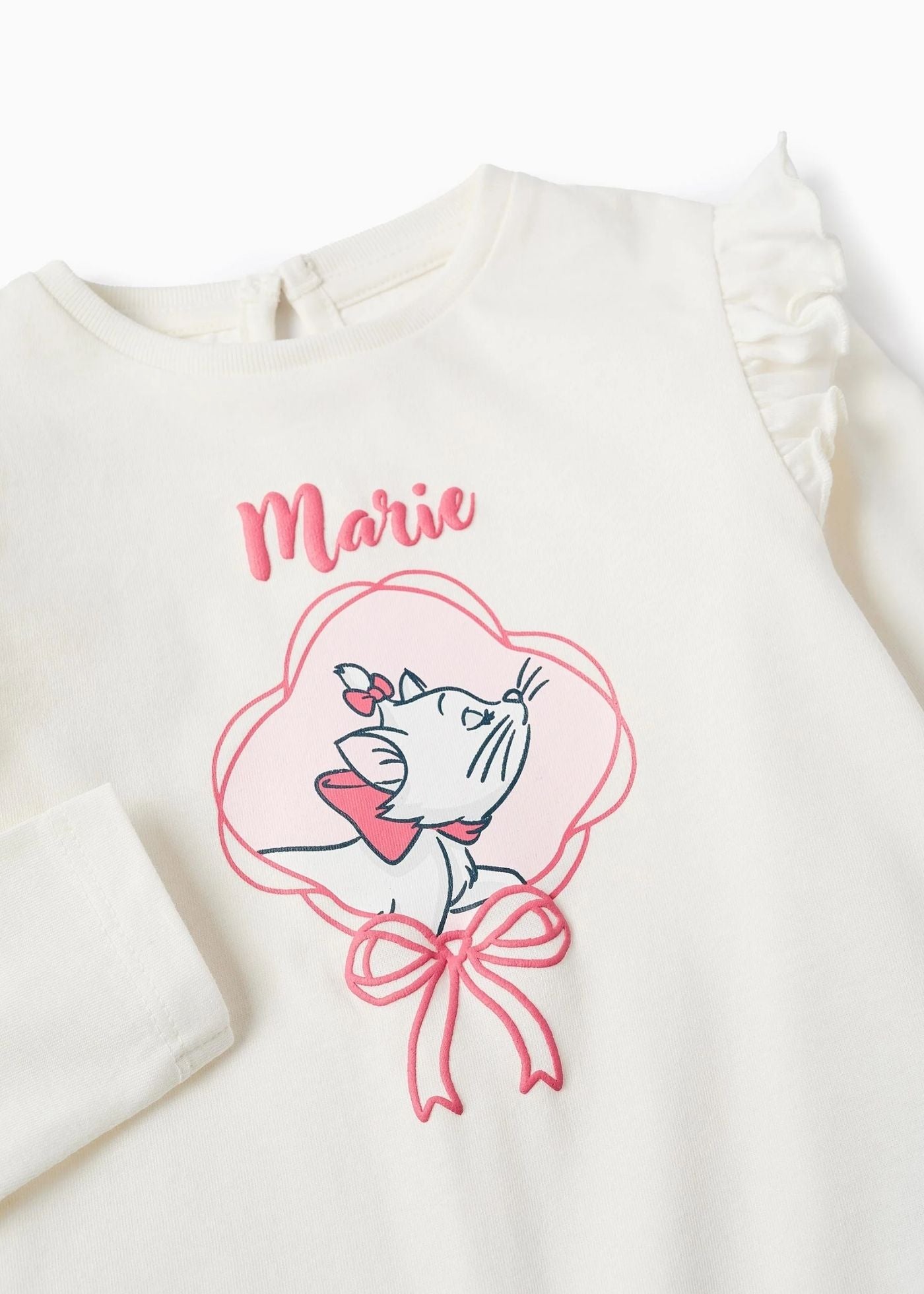T-shirt de Algodão com Folhos para Bebé Menina 'Marie', Branco