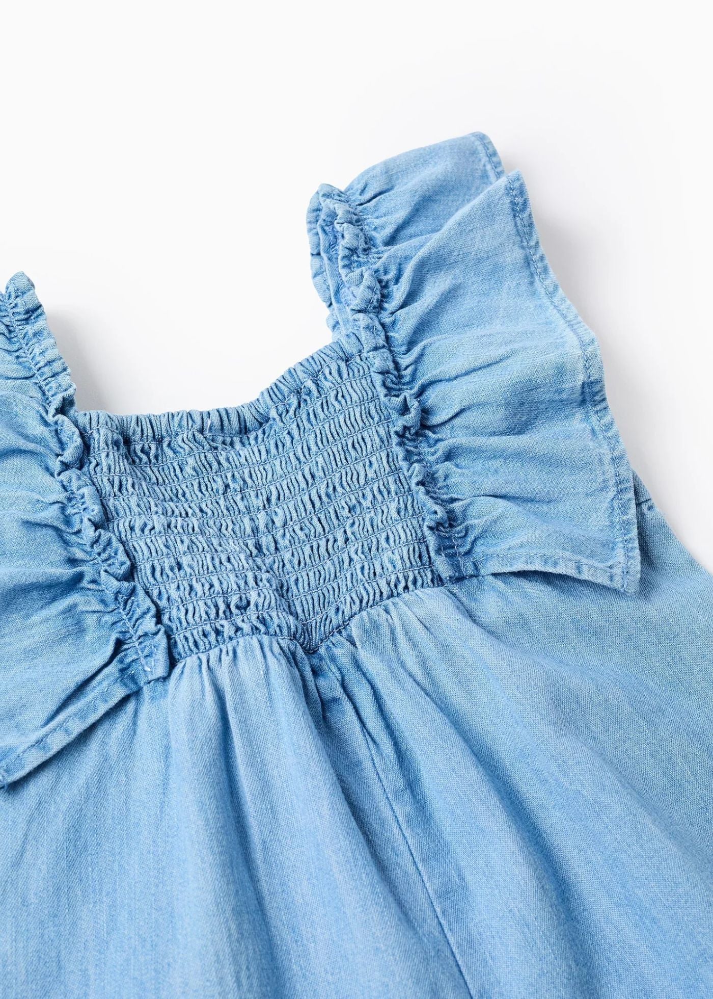 Macacão de ganga wide leg com folhos para bebé menina, azul