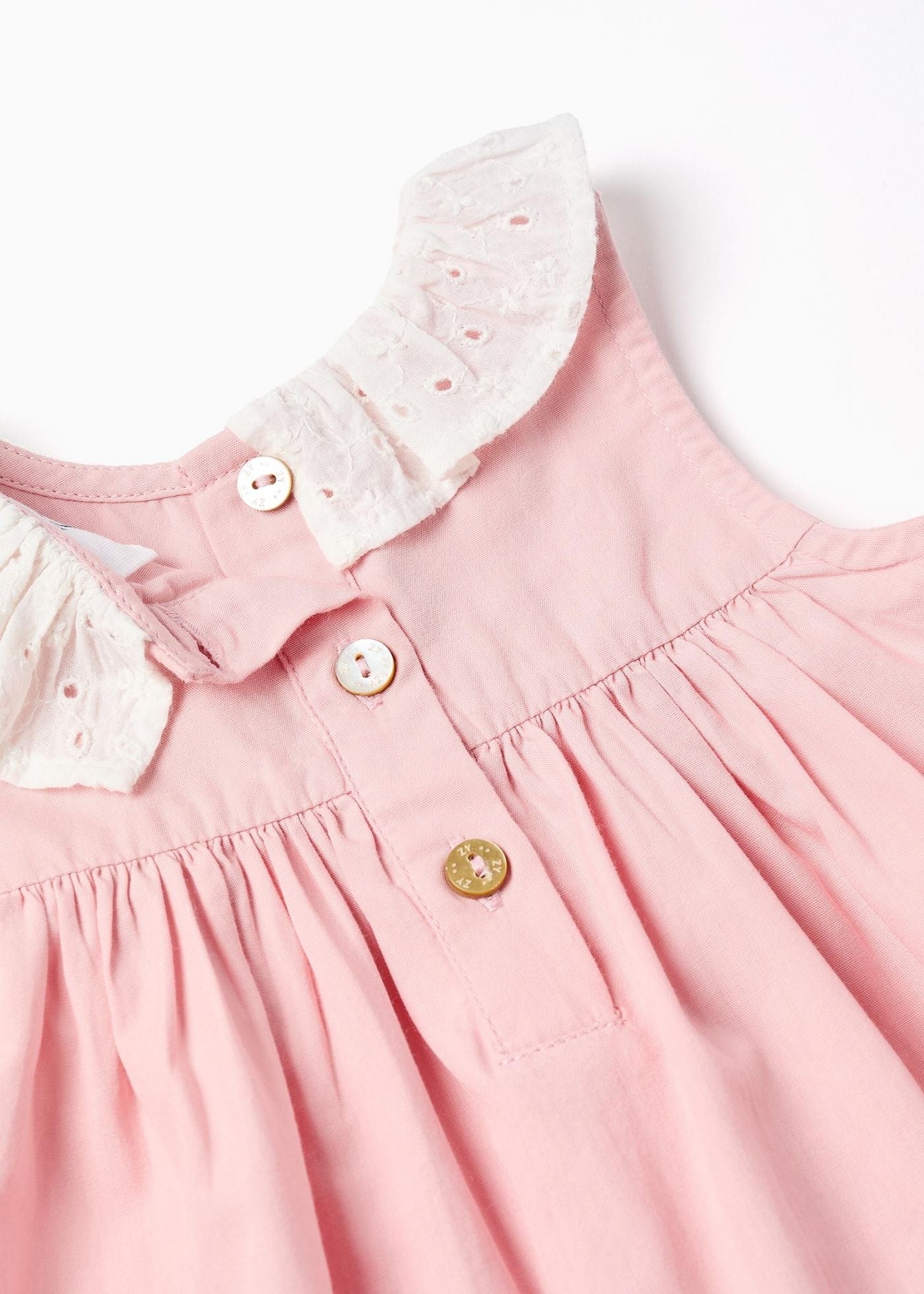 Vestido de popeline + tapa-fraldas com folhos para recém-nascida, rosa