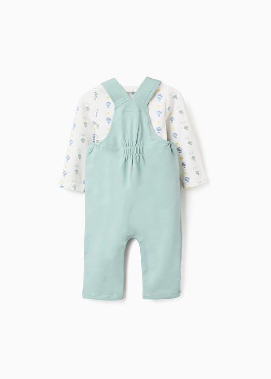 Body de manga comprida + macacão para recém-nascido, branco/verde