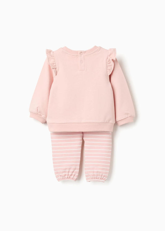 Sweat com estampado do Pooh + calças para recém-nascida, rosa-claro