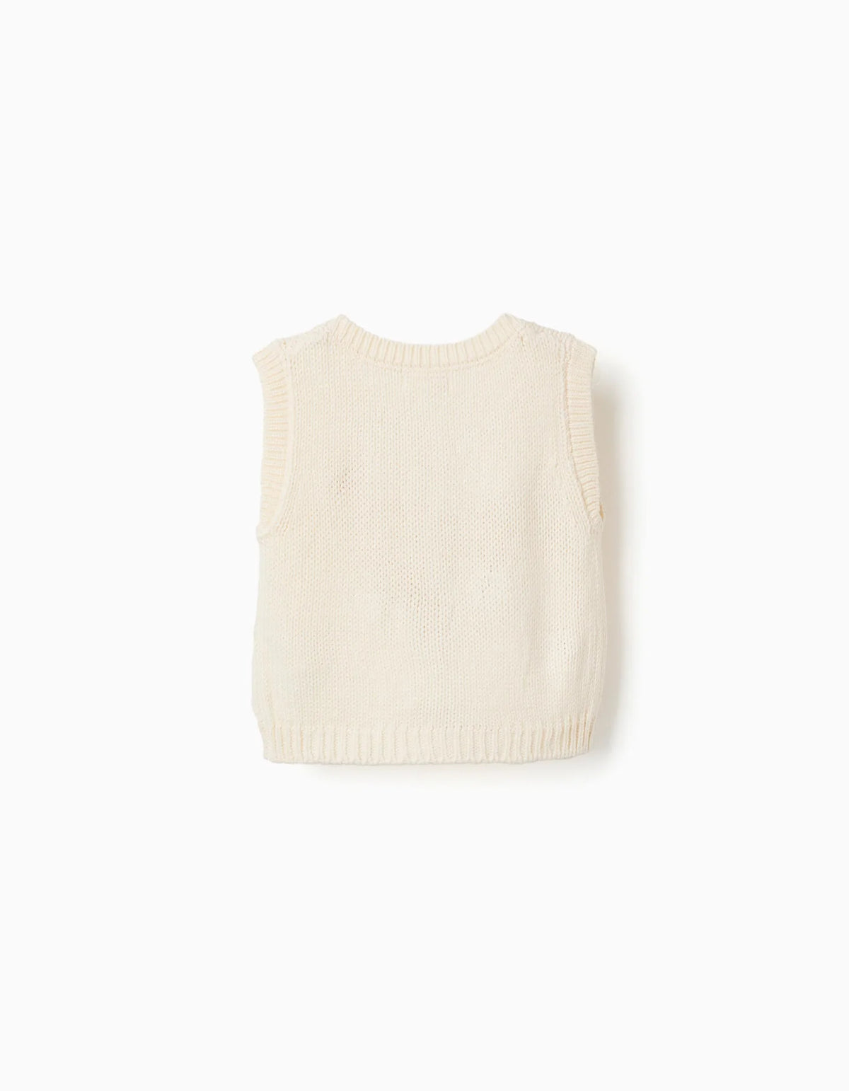 Colete de malha com bordado floral para bebé menina, branco