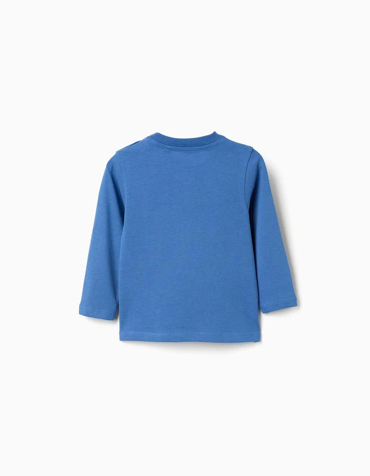 T-shirt de manga comprida com letras estampadas para bebé menino, azul