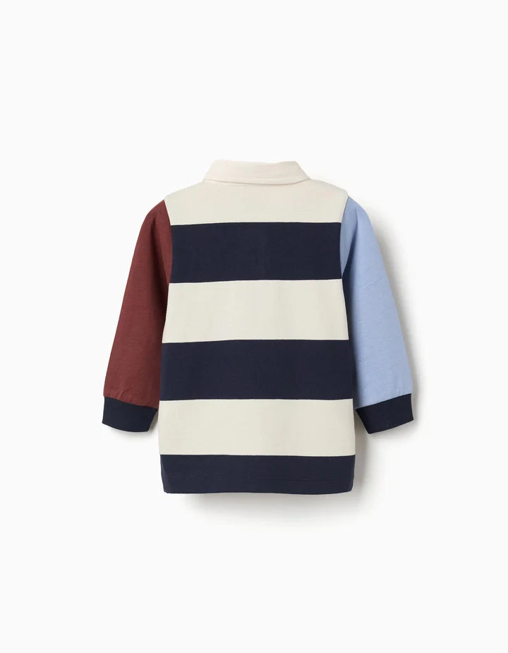 Polo de manga comprida às riscas para bebé menino, azul/bege/castanho