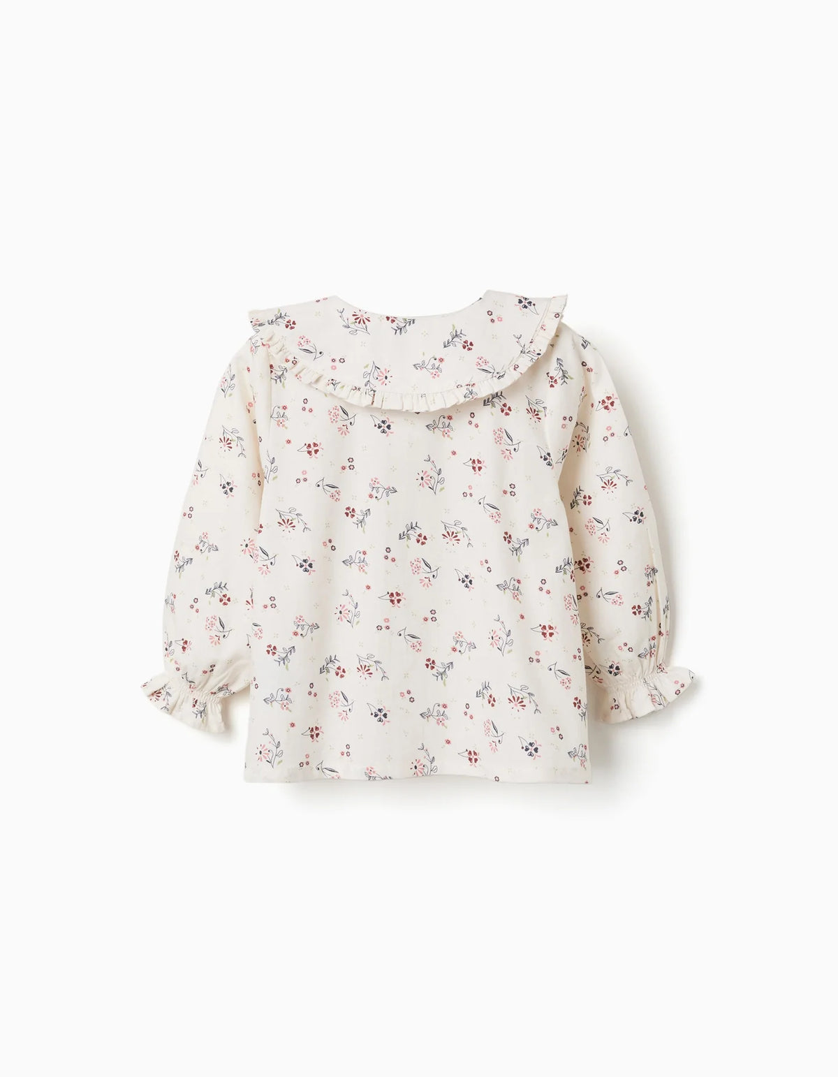 Blusa de algodão de manga comprida com estampa floral para bebês meninas, branca.