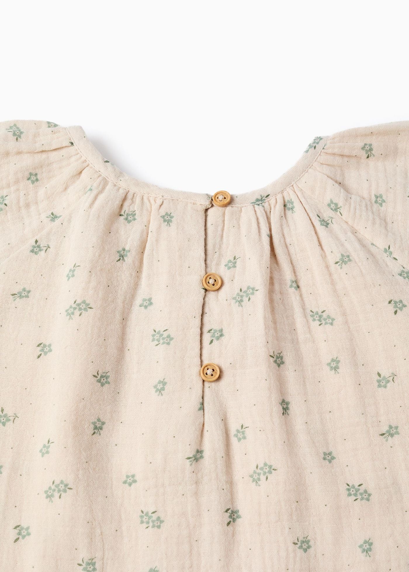 Vestido de algodão com motivo floral B&S para menina, bege/verde