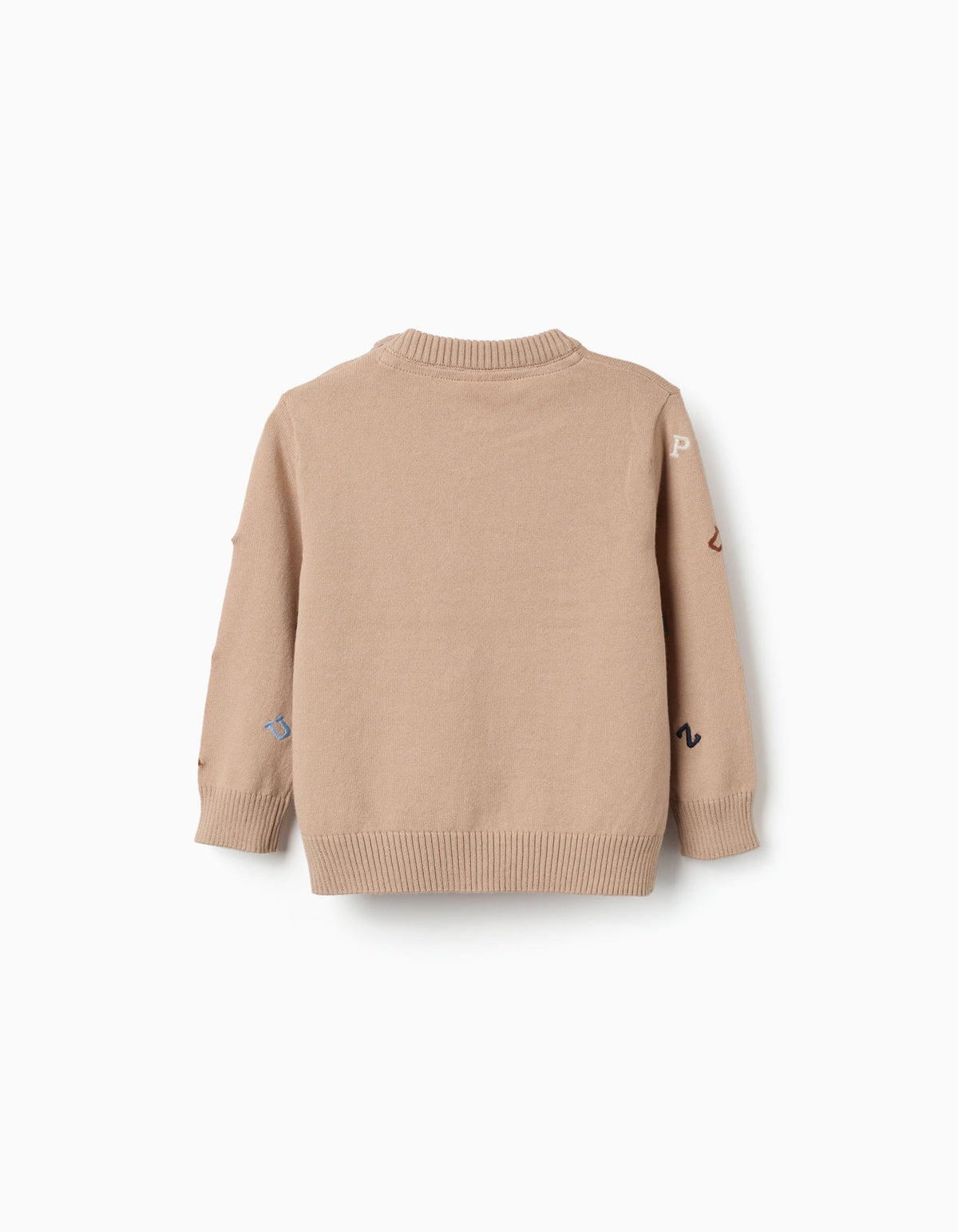 Camisola de malha com letras bordadas para bebé menino, bege