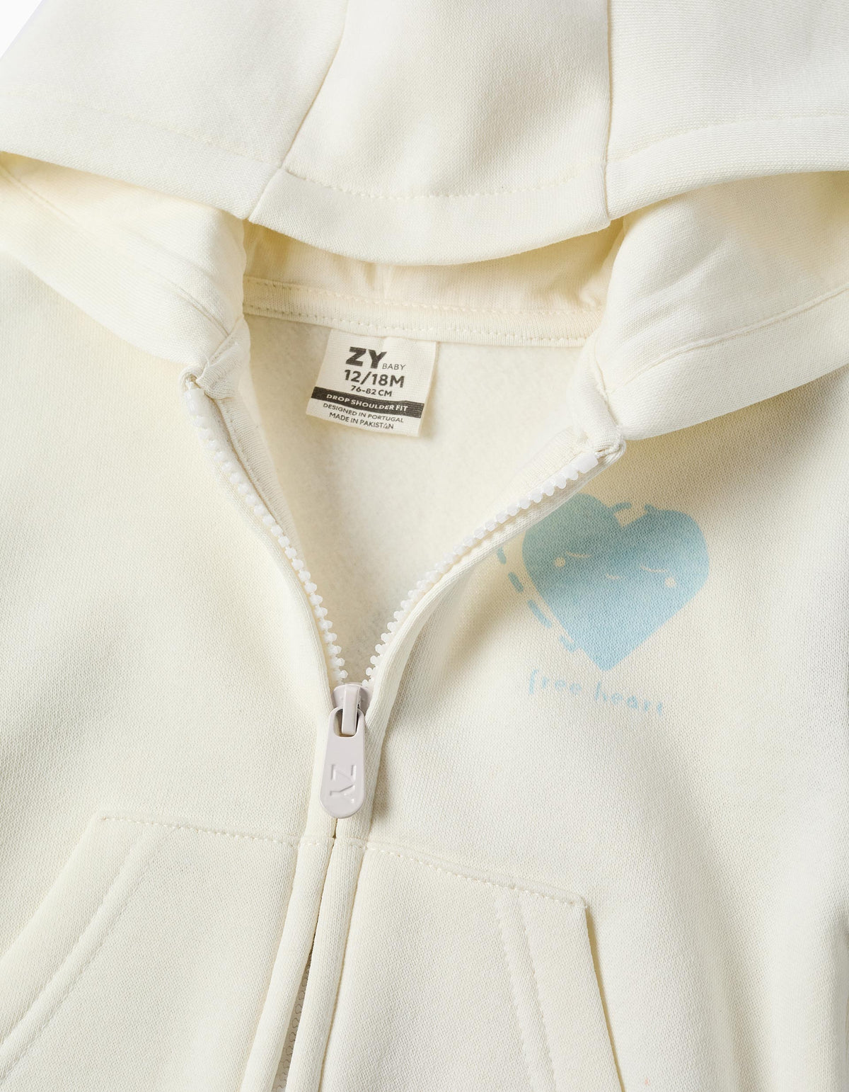Casaco cardado com capuz e corações para bebé menina, branco/rosa/verde