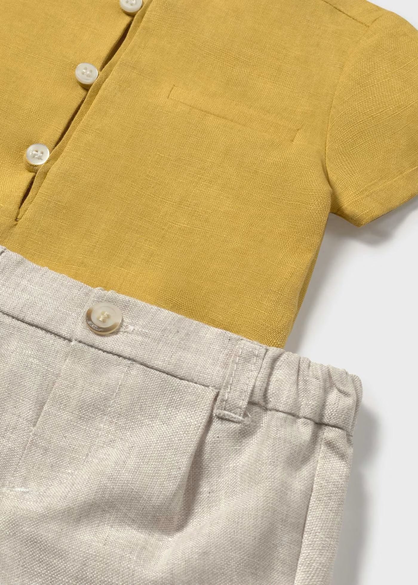 Conjunto calções e camisa com linho recém nascido
