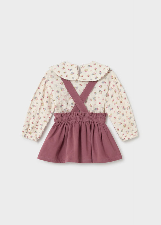 Conjunto saia com alças e blusa de menina, mayoral