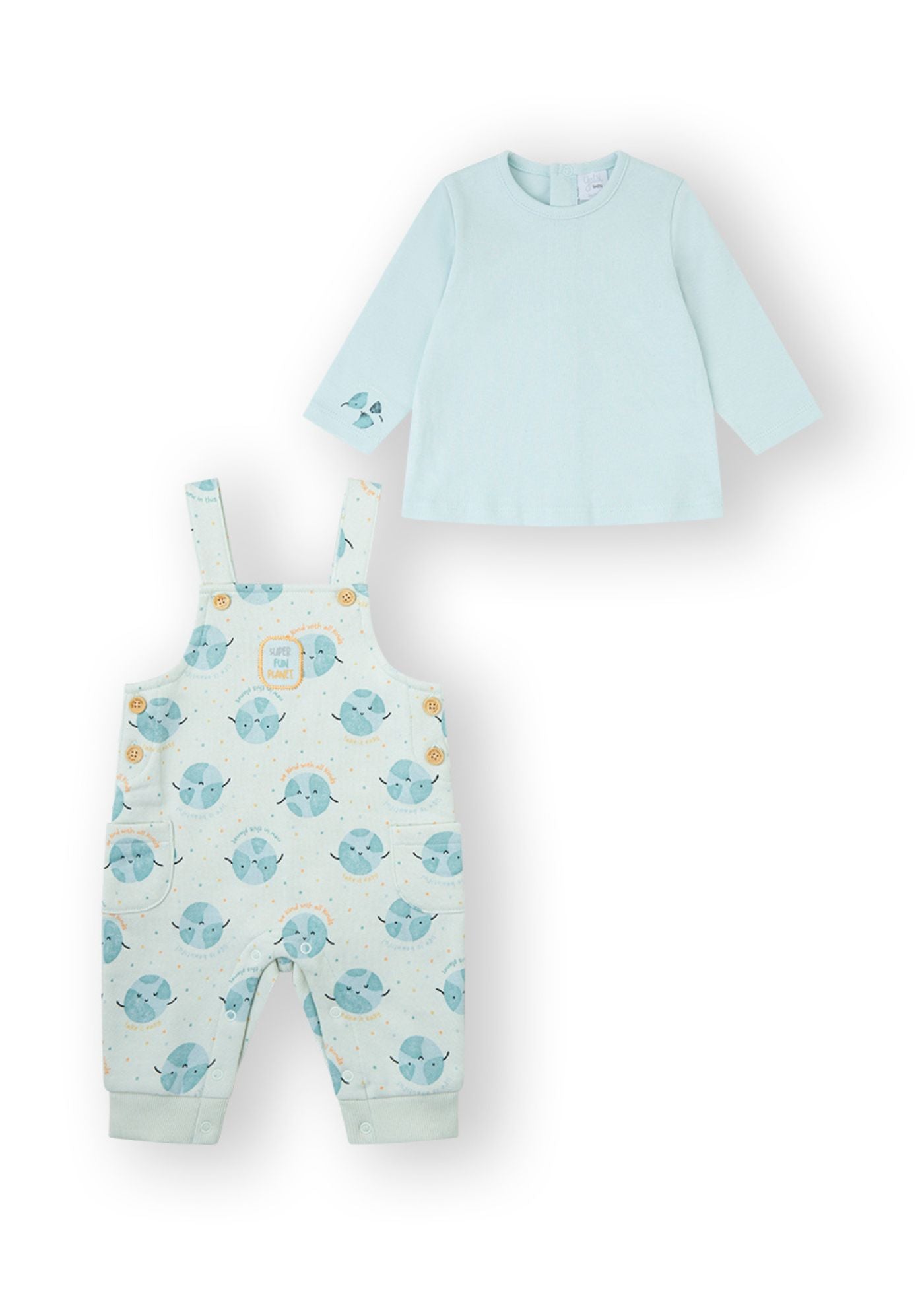 Conjunto jardineira e camisola bebé menino