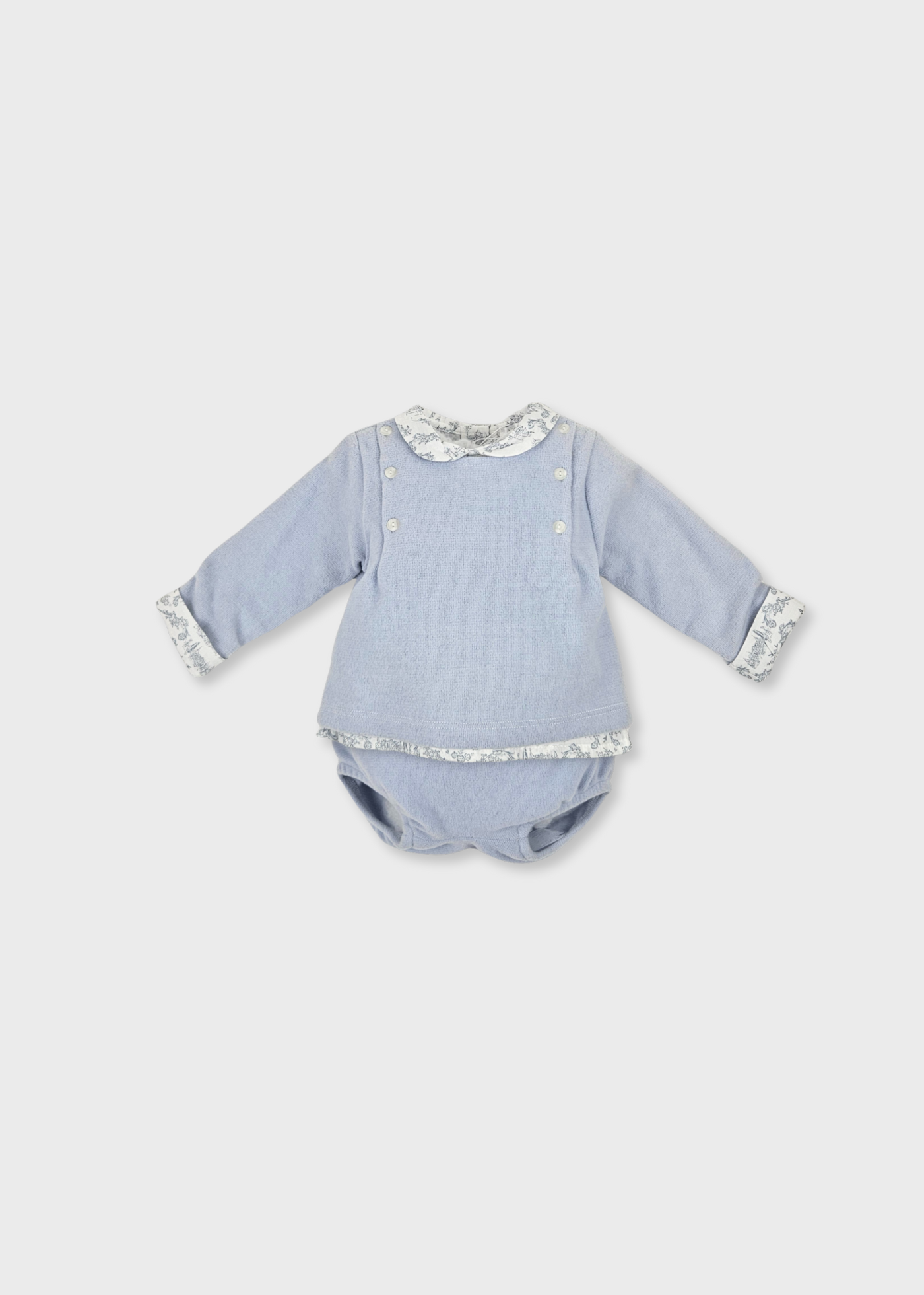 Conjunto Bebé Azul Claro em Algodão Cardado