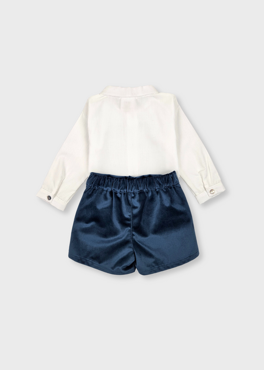Conjunto de menino com Camisa Branca e Calção veludo