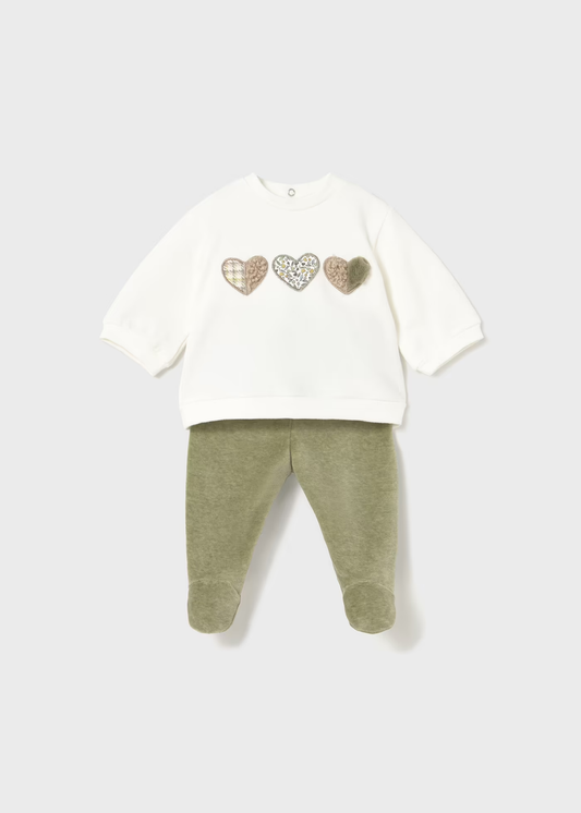 Conjunto calças com pés e sweat recém nascida