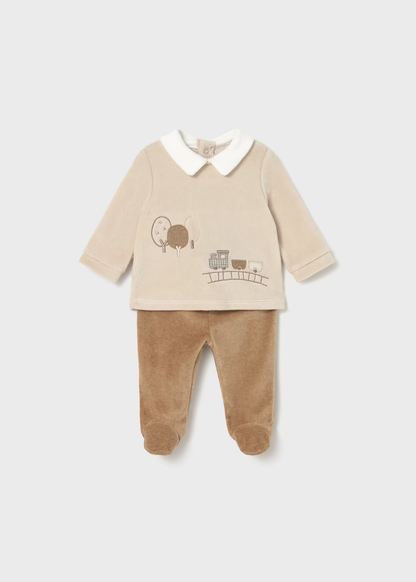 Conjunto calças com pés veludo recém nascido