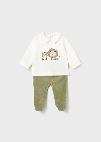 Conjunto calças com pés veludo recém nascido