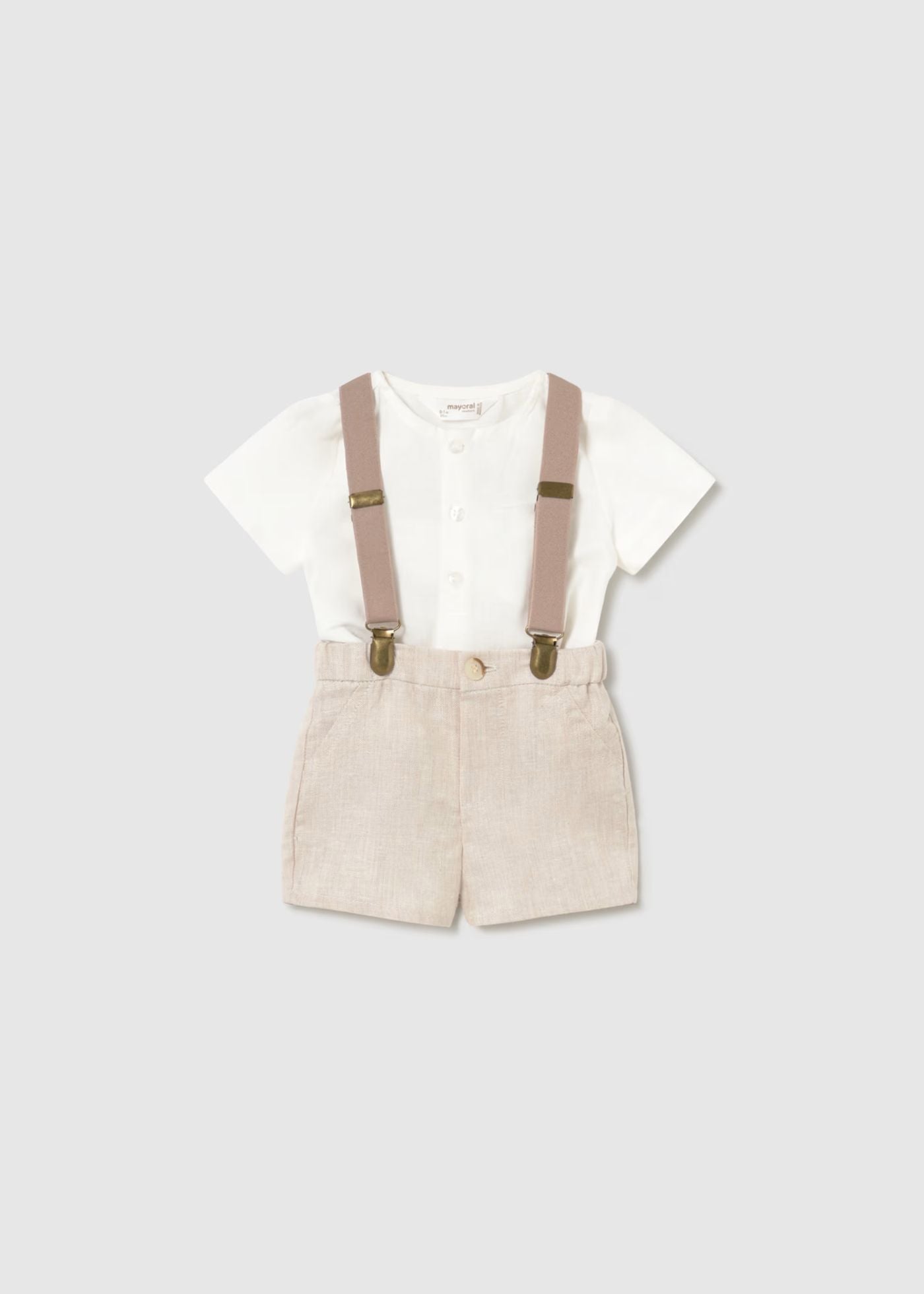 Conjunto calção e camisa com suspensório, mayoral