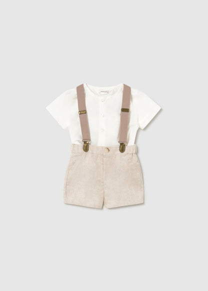 Conjunto calção e camisa com suspensório, mayoral