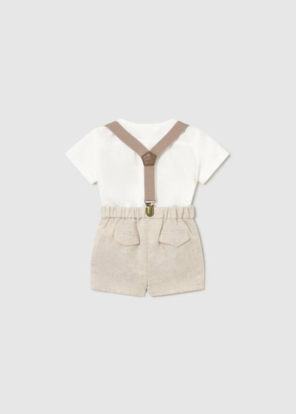Conjunto calção e camisa com suspensório, mayoral