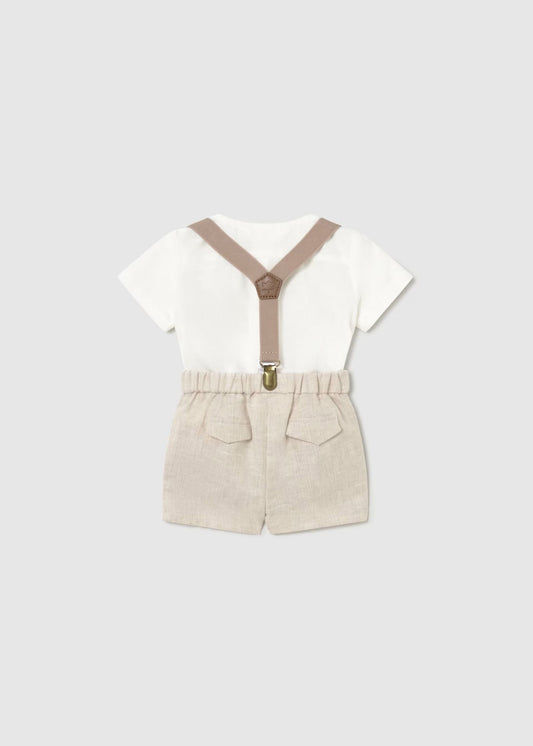 Conjunto calção e camisa com suspensório, mayoral