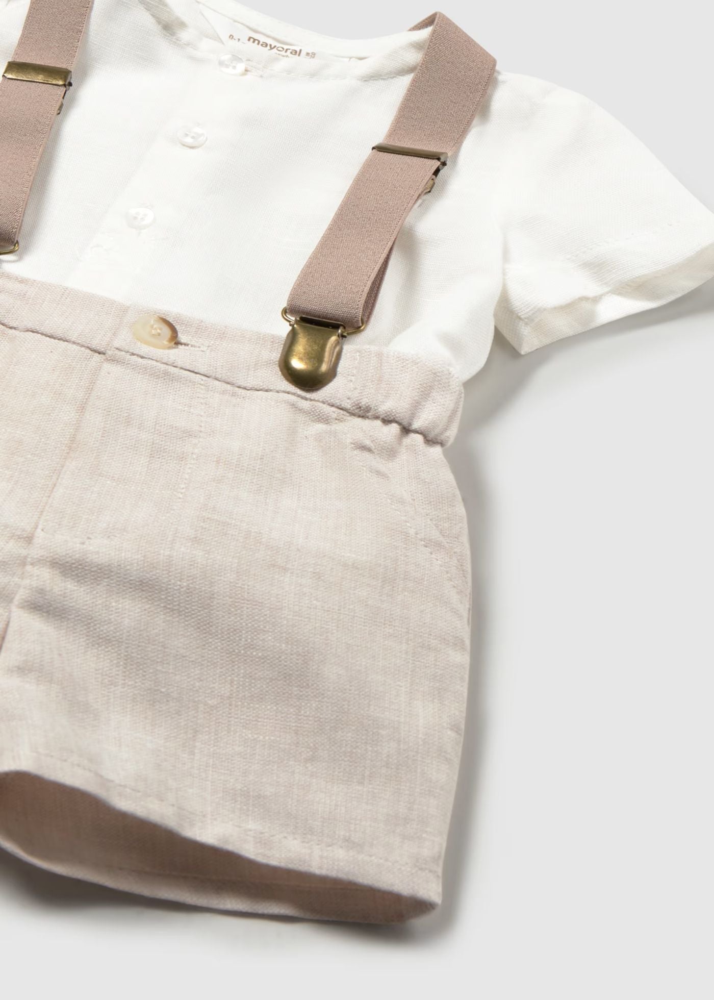 Conjunto calção e camisa com suspensório, mayoral