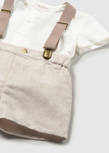 Conjunto calção e camisa com suspensório, mayoral