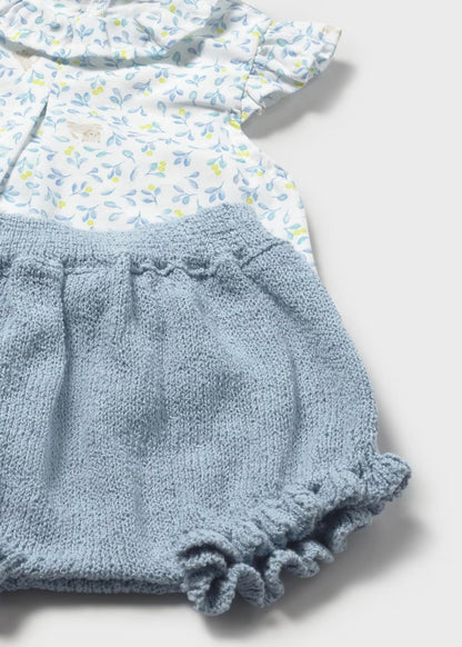 Conjunto tapa fralda e blusa com folho recém nascida