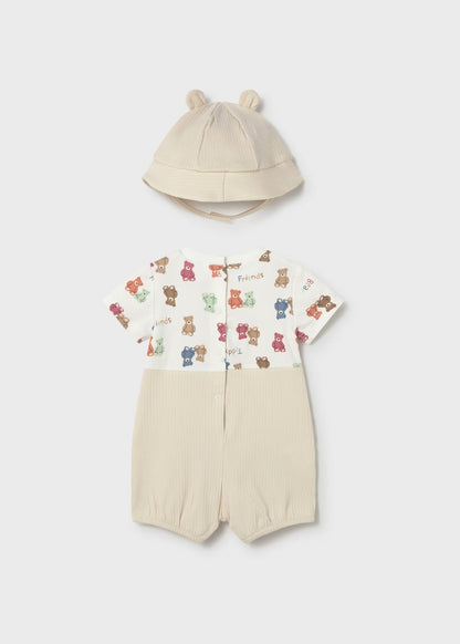 Jardineira simulada com gorro recém nascido