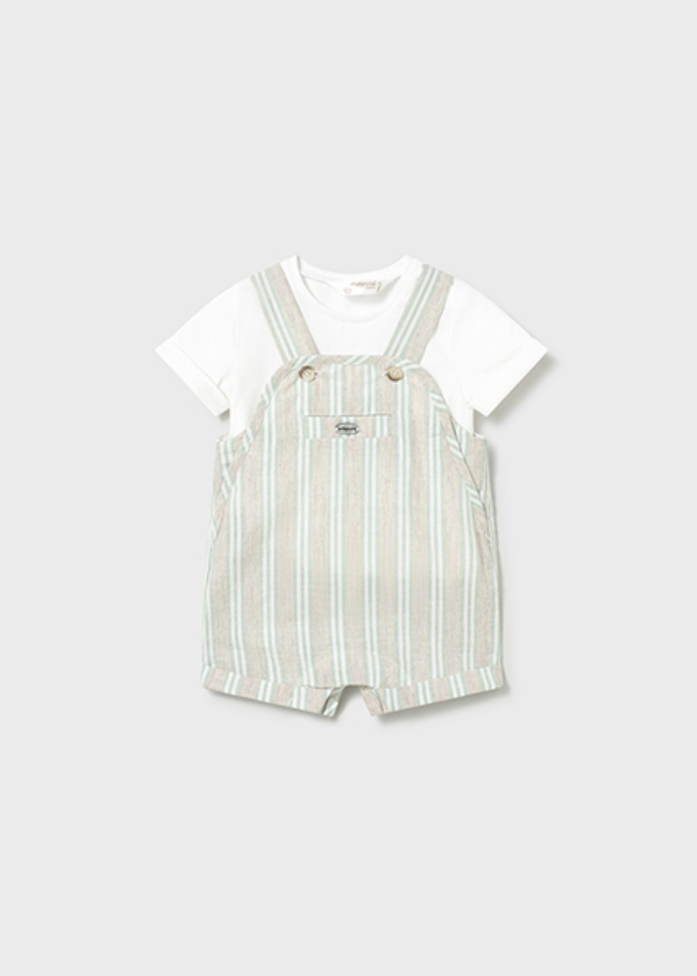 Conjunto jardineira e t-shirt de bebé menino