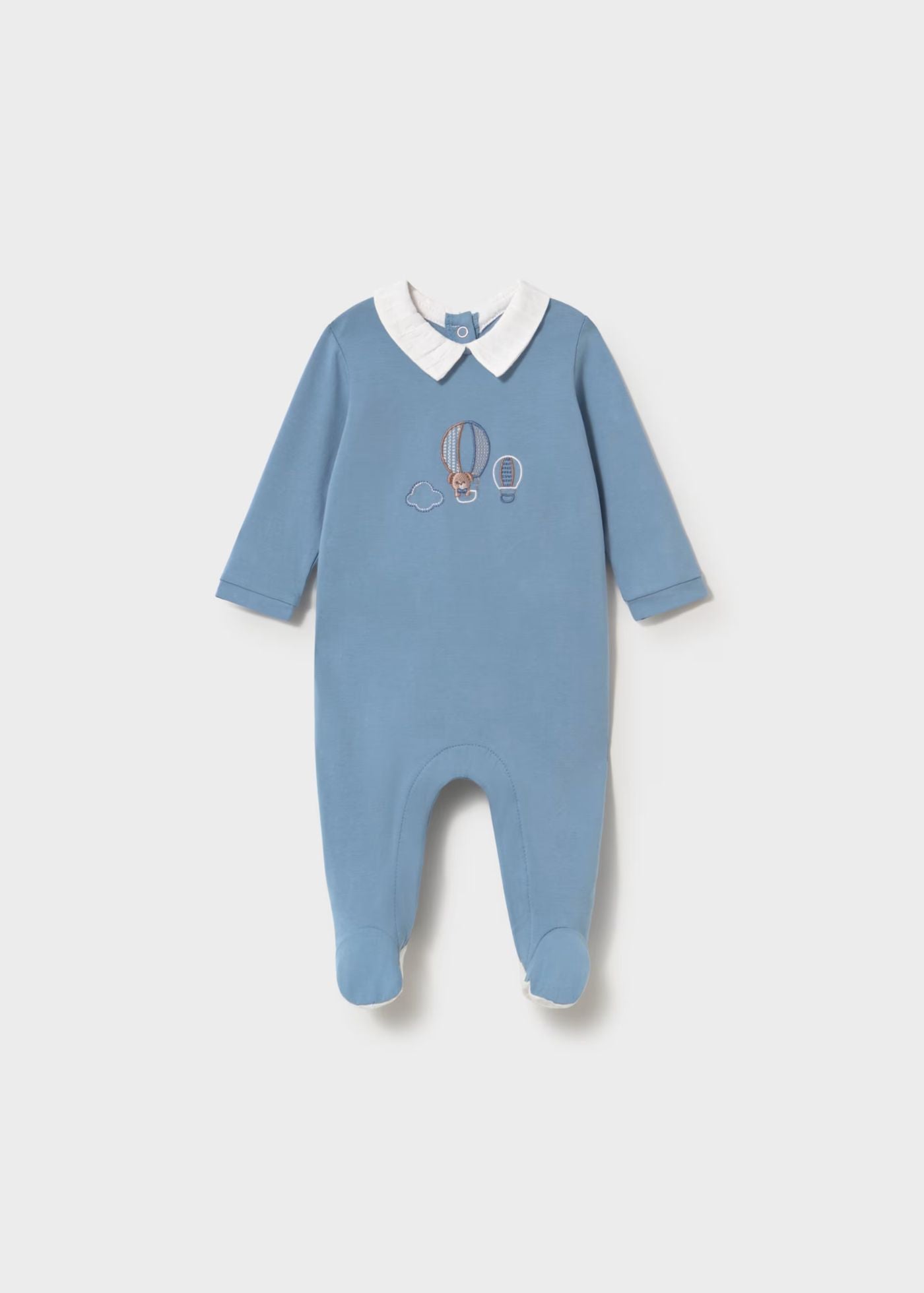 Babygrow azul de algodão com gola
