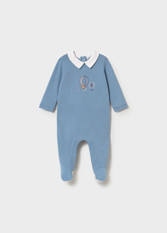 Babygrow azul de algodão com gola