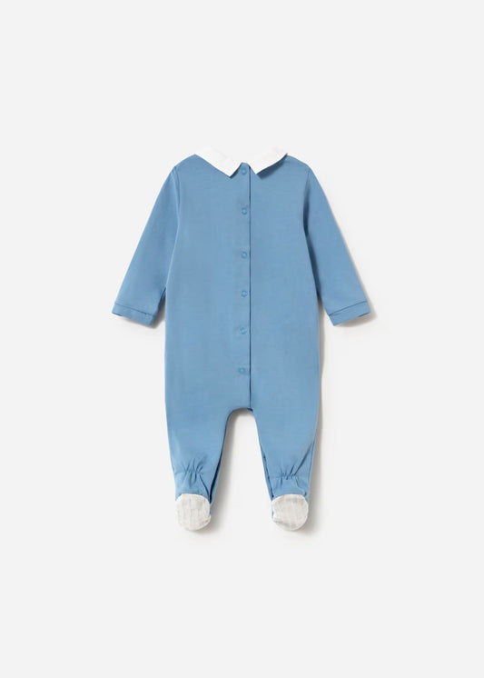 Babygrow azul de algodão com gola