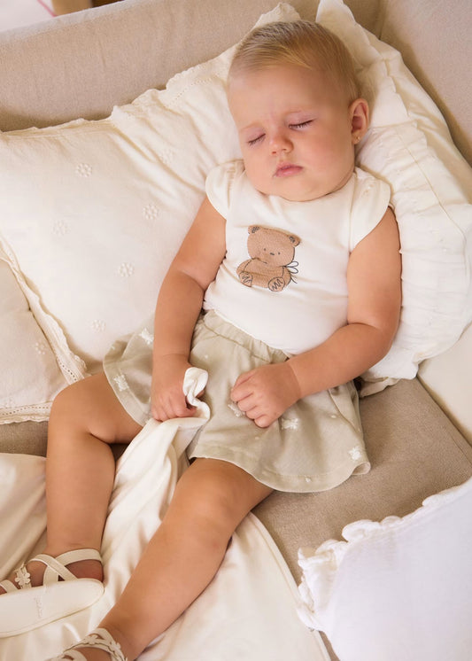 Conjunto saia e t-shirt ursinho recém nascida mayoral