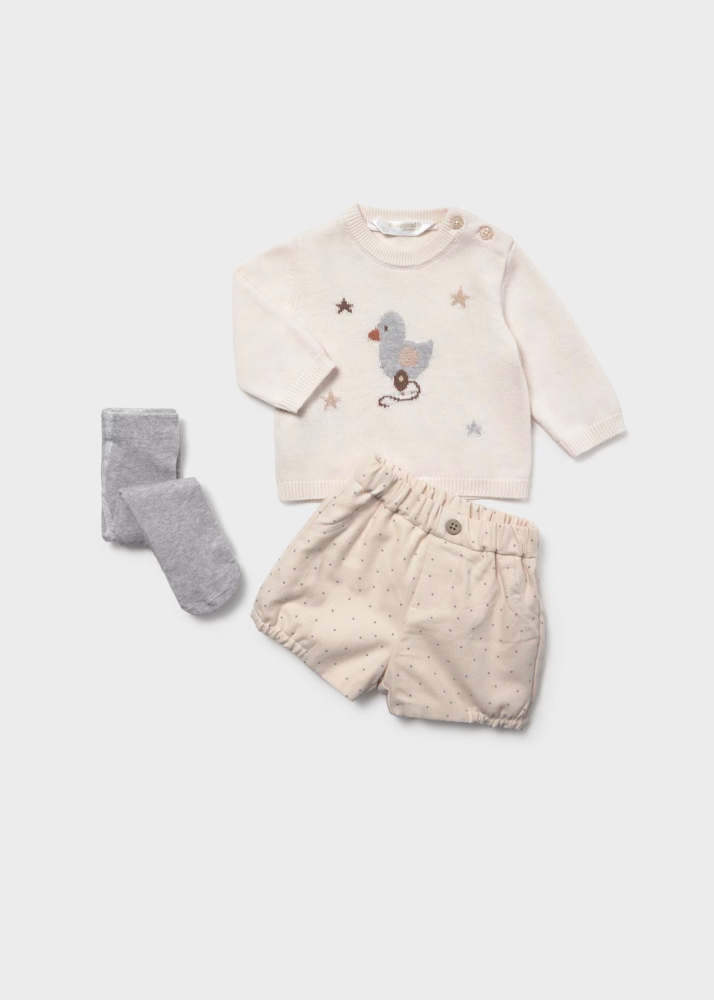 Conjunto camisola e calção com collant de bebé menino
