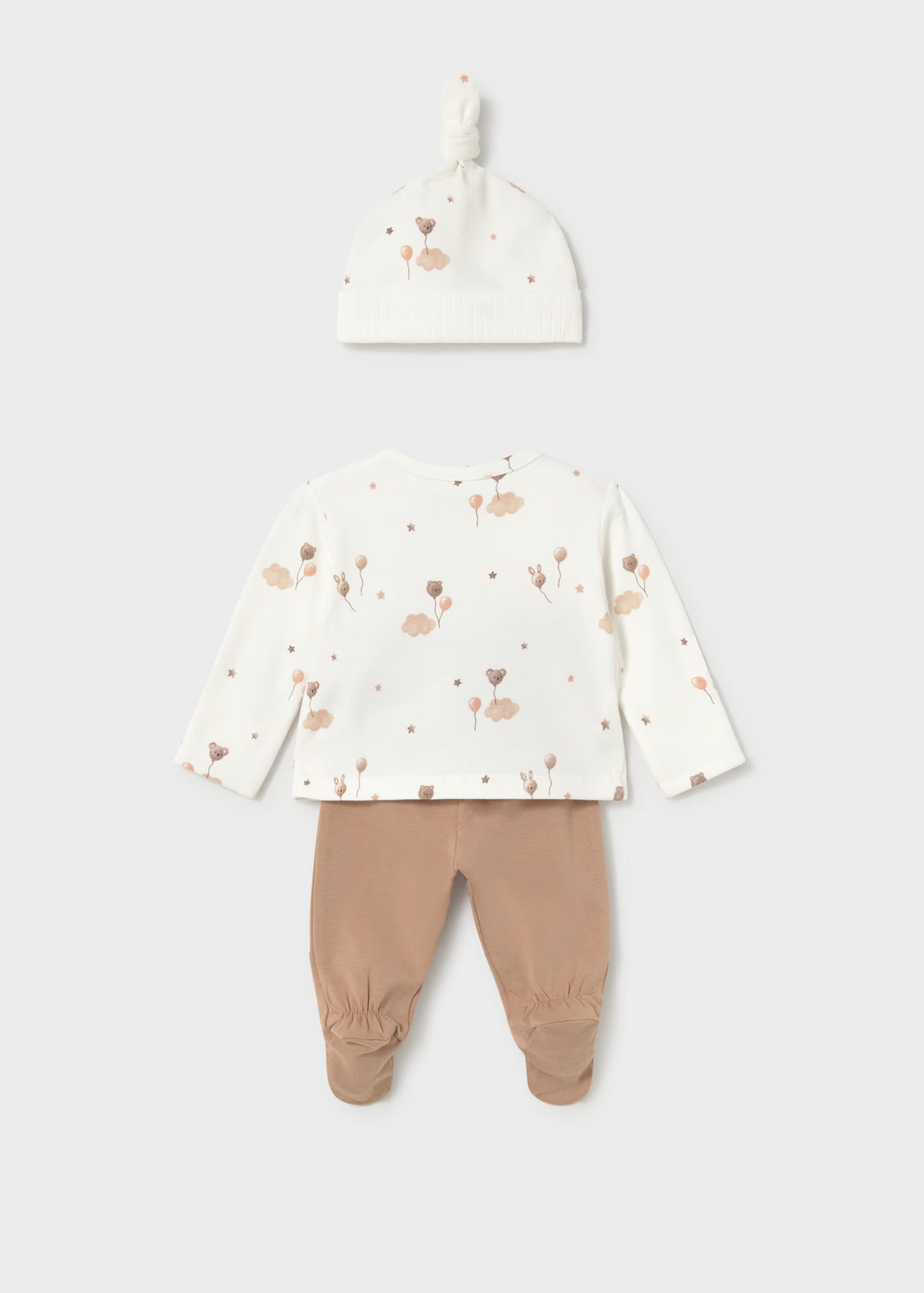 Conjunto de camisola trespasse e calça com pés e gorro para bebé recém nascido, mayoral