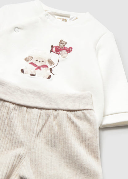 Conjunto calças com pés e camisa de trespasse para recém nascido