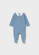 Babygrow azul de algodão com gola