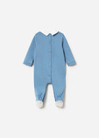Babygrow azul de algodão com gola