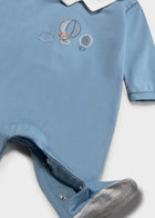 Babygrow azul de algodão com gola