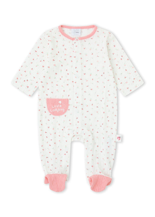 Babygrow de algodão para bebé menina, branco e rosa