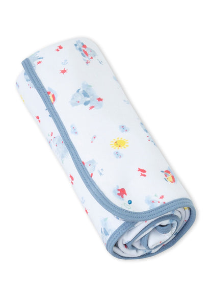 Manta de bebé em algodão, azul e branco