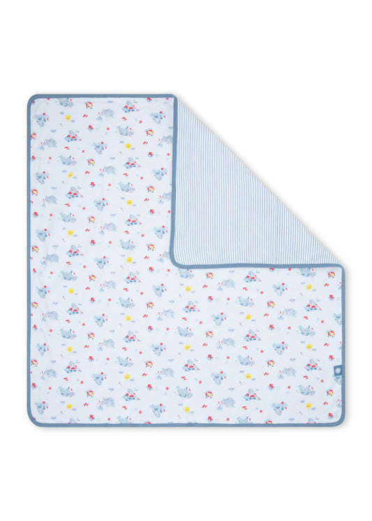 Manta de bebé em algodão, azul e branco