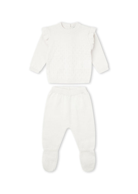 Conjunto camisola e calça bebé menina, branco