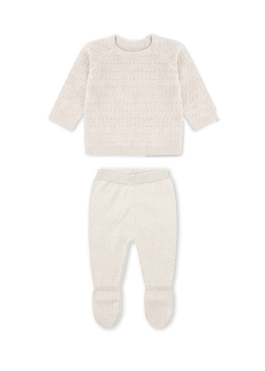 Conjunto de malha duas peças recém nascida, bege